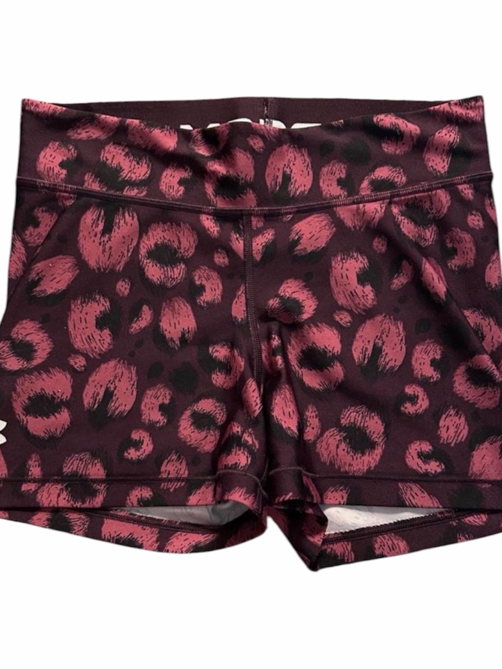 Under Armour Burgundy and Pink Leopard Print Bike Shorts